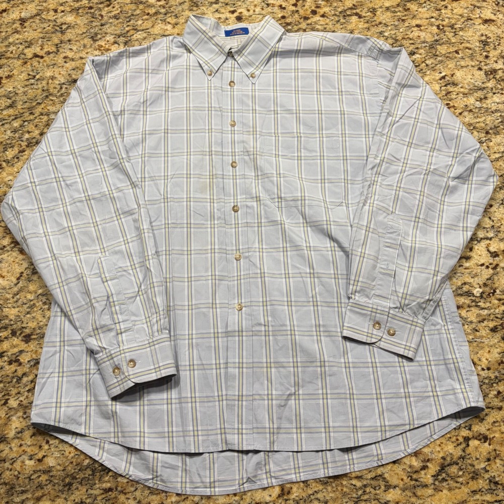 Pendleton Mens XL Button Down Shirt Light Blue Plaid Long Sleeve 100% Cotton ws